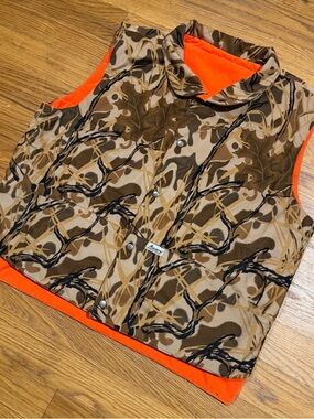 Reversible Camo Puffer Vest with Orange Lining